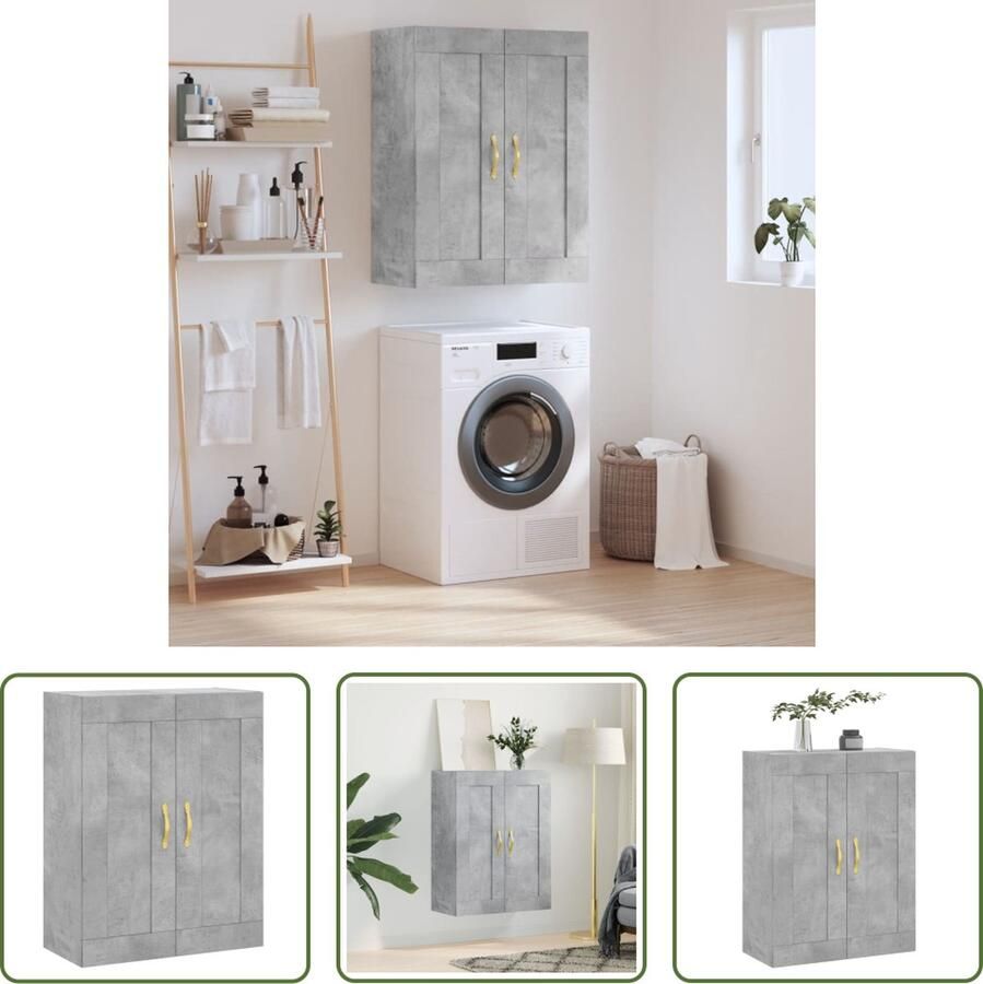 VidaXL The Living Store zwevende wandgemonteerde opbergkast Betongrijs 69.5 x 34 x 90 cm Stevig hout en ijzer Montage vereist