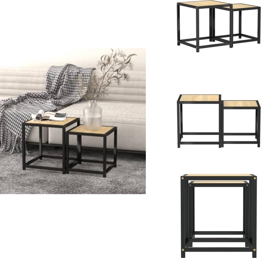 VidaXL Salontafelset Industriële Stijl 37x37x40 cm 33x33x35 cm Sonoma Eiken MDF Gepoedercoat Staal Tafel