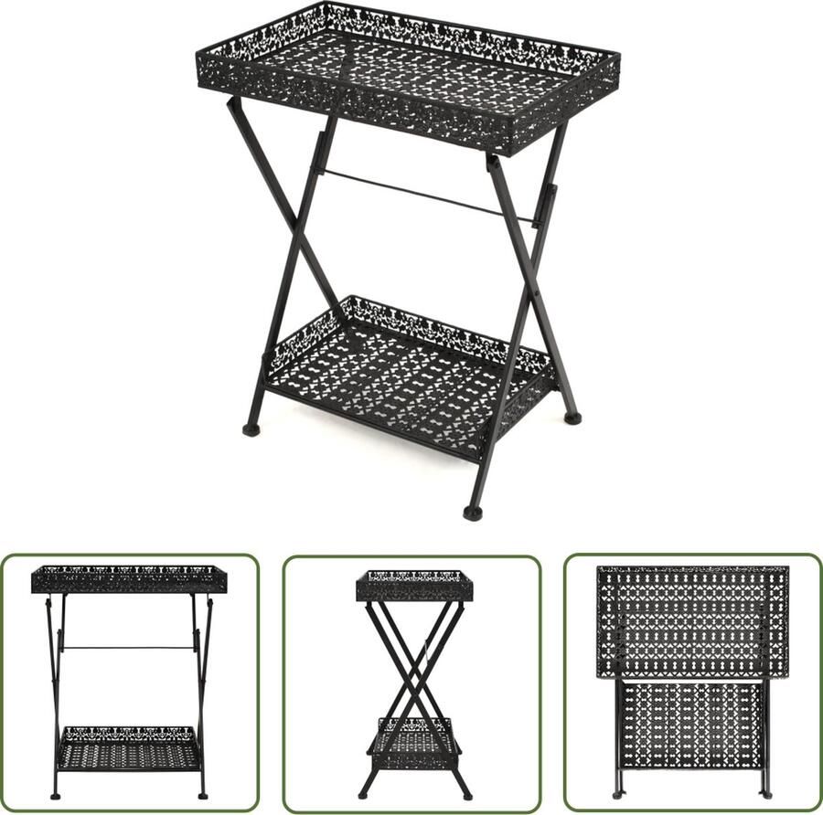 The Living Store Inklapbare Theetafel Metaal 58 x 35 x 72 cm Zwarte Vintage Stijl Inklapbare Theetafel Vintage Salontafel Bijzettafel Metalen Theetafel