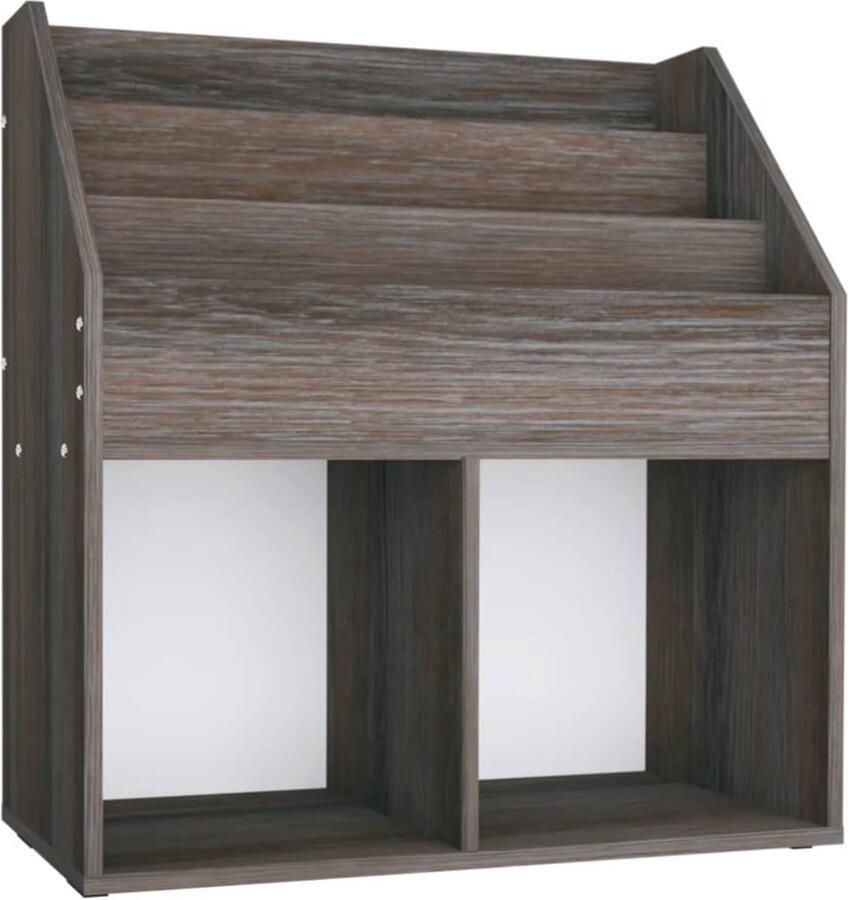 VidaXL Tijdschriftenrek Grijs en Eikenhout 71x30x78 5cm Kinderboekenschrank Tijdschriftenrek Houten Kast Opslagmogelijkheden Kinderspeelgoed Opslaan Organisatie Grijze Meubels Eiken Kleurtjes