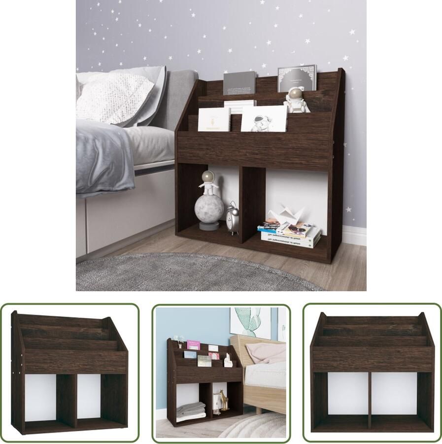 The Living Store Kinderboekenkast Tijdschriftenrek Gerookt eiken 71 x 30 x 78.5 cm Duurzaam en stabiel Montage vereist Kinderboekenschrank Tijdschriftenrek Houten Kast Bruine Kast Kinderspeelgoedopslag