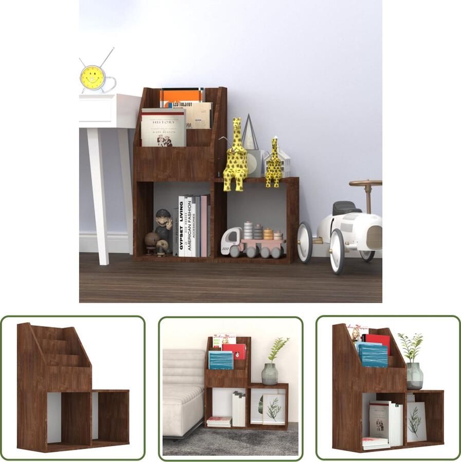 The Living Store Tijdschriftenrek Hout 71x30x78.5cm Opbergruimte voor boeken en vouwdozen Bruineiken Kinderkamer Tijdschriftenrek Houten Kast Boekenplank Opbergruimte
