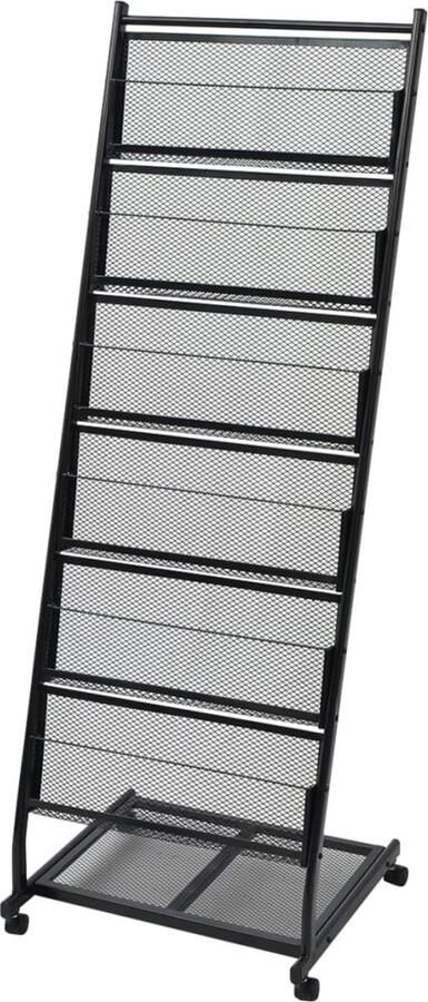VidaXL Tijdschriftenrek Zwart Met 6 Planken Tijdschriftenrek Krantenrek Metalen Kast Magazijnkast Interieurdecoratie Modern Meubilair Buro Accessoires Wachtzaalmeubelen Organisatorisch Opslagruimte Zwart Kleurenpalet - Foto 2