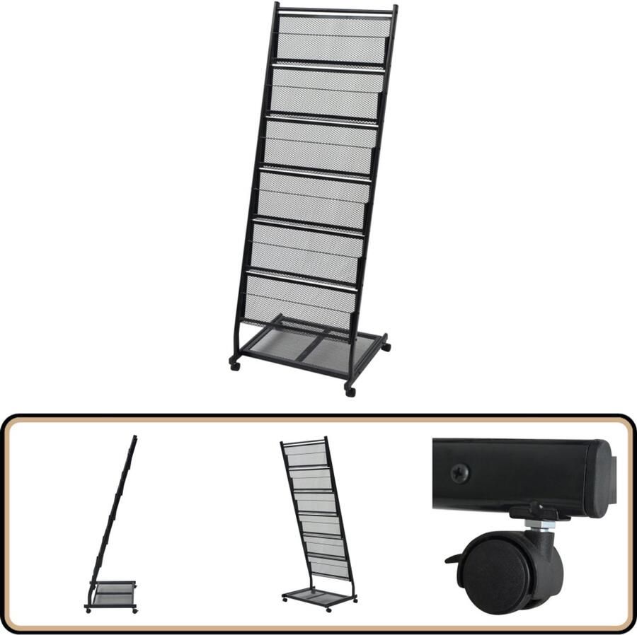 VidaXL Tijdschriftenrek Zwart Met 6 Planken Tijdschriftenrek Krantenrek Metalen Kast Magazijnkast Interieurdecoratie Modern Meubilair Buro Accessoires Wachtzaalmeubelen Organisatorisch Opslagruimte Zwart Kleurenpalet