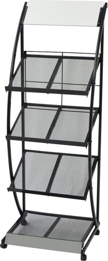VidaXL Tijdschriftenrek Zwart Wit 47x40x134 cm Tijdschriftenrek Krantenrek Displaystand Magazijnkast Metalen Kast Mdf Kast Zwarte Meubels Witte Meubels Modern Interieur Kantooraccessoires Wachtzaalmeubilair Bureauinrichting - Foto 2