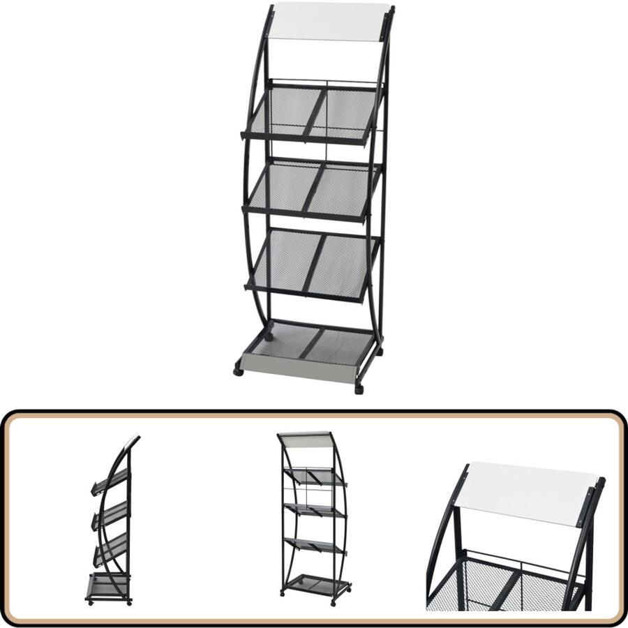 VidaXL Tijdschriftenrek Zwart Wit 47x40x134 cm Tijdschriftenrek Krantenrek Displaystand Magazijnkast Metalen Kast Mdf Kast Zwarte Meubels Witte Meubels Modern Interieur Kantooraccessoires Wachtzaalmeubilair Bureauinrichting