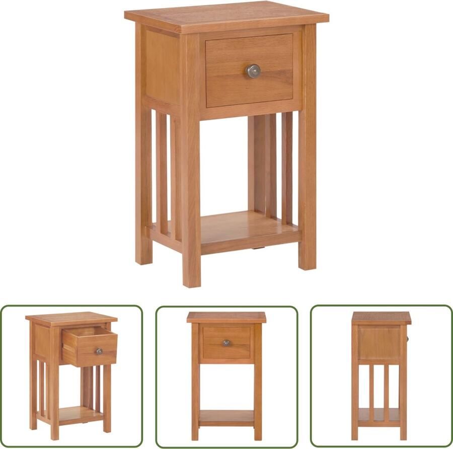 The Living Store Tijdschriftentafeltje Eikenhout MDF 35 x 27 x 55 cm 1 lade en 1 schap Bijzettafel Tijdschriftentafeltje Houten Bijzetkast Kastje Tv Stand - Foto 2