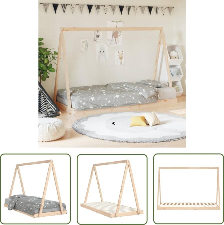 The Living Store Houten Kinderbedframe Tipi-ontwerp Massief grenenhout 199 x 94 x 134 cm Houten Kinderbed Tipi Bed Kids Bed Kindermeubel Grenenhout Bed
