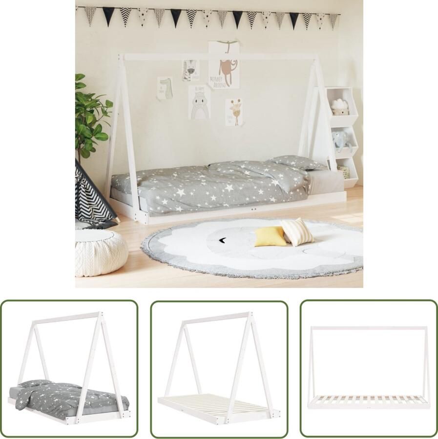 The Living Store Kinderbedframe Tipi Wit 199x94x134 cm Massief grenenhout Kinderbed Tipi Bed Houten Bed Kids Bed Grenenhouten Bed