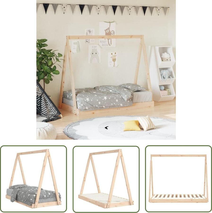 The Living Store Kinderbedframe Tipibed Ontwerp Massief Grenenhout Stevige Lattenbodem 149 x 74 x 121.5 cm Geschikt voor 18m-4j Kinderbed Tipitent Houten Bed Kids Bed Grenenhout Bed