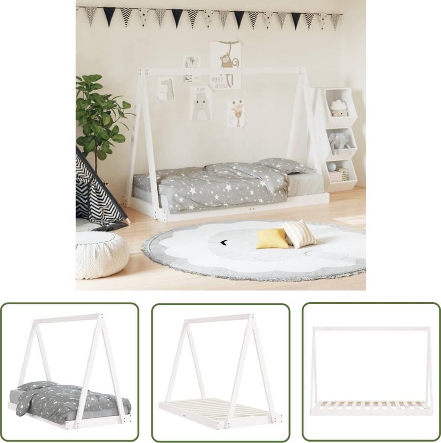 The Living Store Kinderbedframe Tipibed Massief grenenhout 169 x 84 x 121.5 cm Wit Kinderbed Tippied Houten Bed Kids Bed Wit Bed