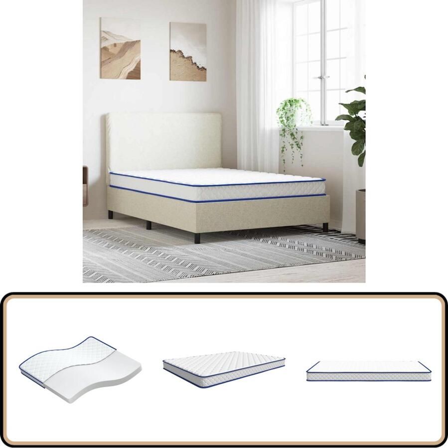 VidaXL Traagschuimmatras 140x190x17 cm Wit en blauw Schuimmatras Schuimmatrassen Traagschuimmatras Matras - Foto 2