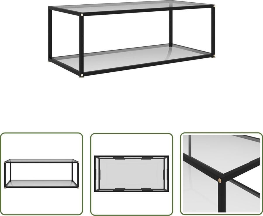 The Living Store Salontafel transparant gehard glas en gepoedercoat staal 100x50x35cm 2-laags Salontafel Transparante Tafel Glazen Tafel Modern Industrieel - Foto 2
