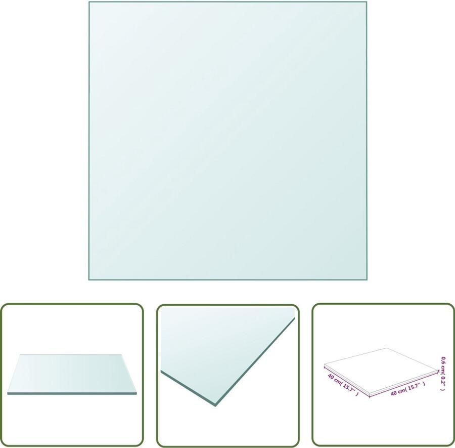 The Living Store Tafelblad 40x40 cm gehard glas transparant Gehard Glas Tafelblad Transparante Tafeltop Vierkante Tafelblad Salontafelblad Eetkamertafelblad