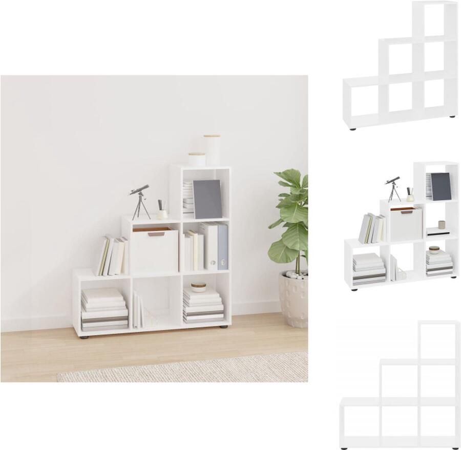 VidaXL Trapvormige Boekenkast Trapvormige Boekenkasten Boekenplank Boekenkast trapvormig 107 cm bewerkt hout hoogglans wit