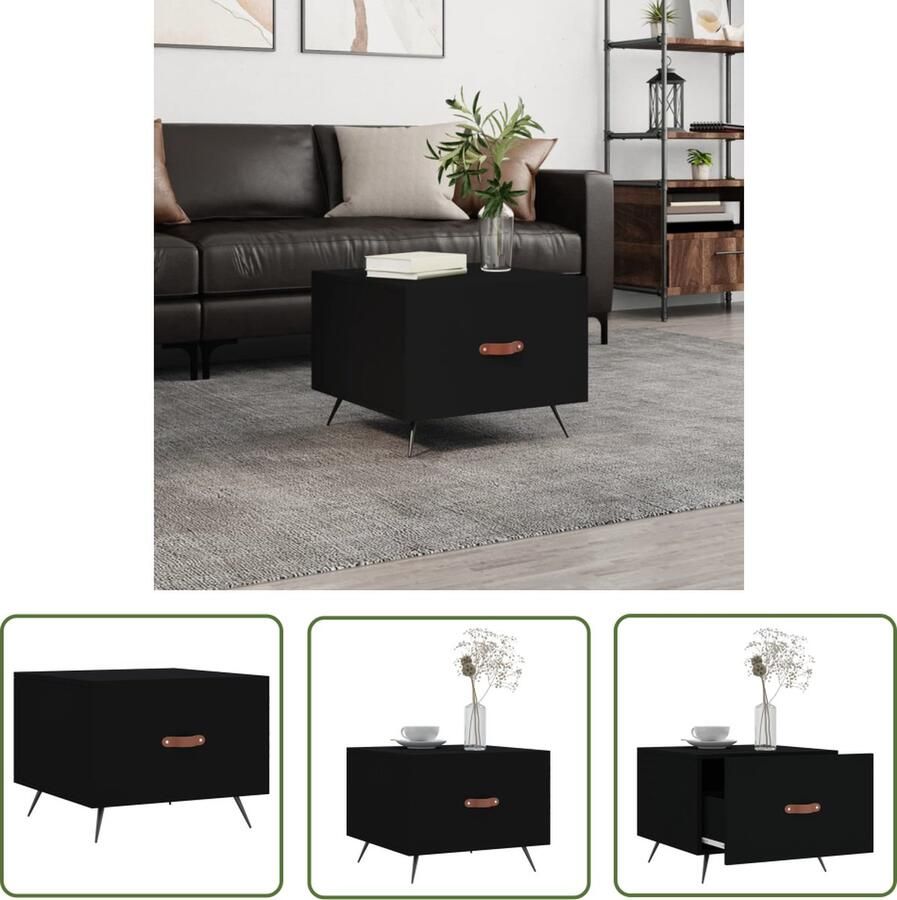 The Living Store Salontafel Trendy Zwart 50 x 50 x 40 cm Duurzaam hout en ijzer Salontafel Trendy Salontafel Houten Salontafel Zwarte Salontafel Met Lade