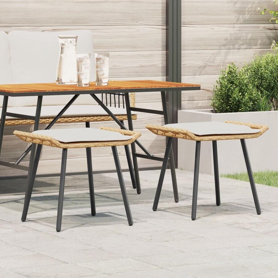 VidaXL Tuin Kruk met kussen 2 pcs Bruin 50 x 40 x 45cm Polyester