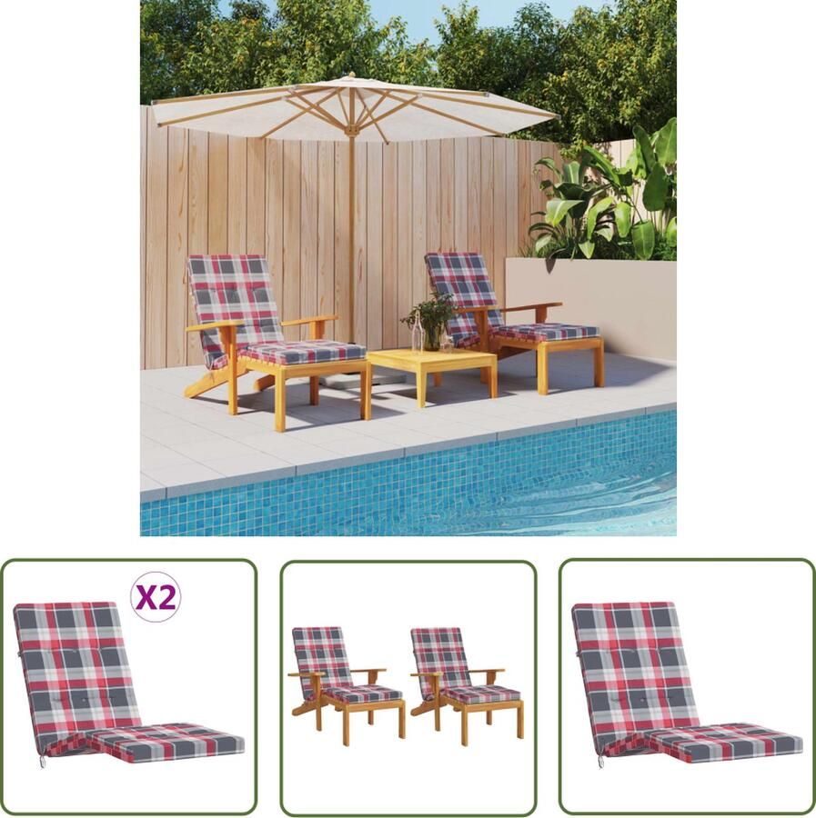 The Living Store Terrasstoelkussen Oxford stof 180 x 55 x 7 cm Rood ruitpatroon Terrasstoel Kussentje Tuin Kussens Lounge Kussen Buitentuin Accessoires Outdoor Kussens