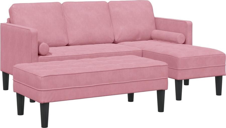 VidaXL Tuinbank met Bank en Kussens L-vormig Roze Fluweel 3-Zits Bank met Chaise L-vormig Lichtroze 160 cm Fluweel Bank Roze 113x57x39 cm Fluweel