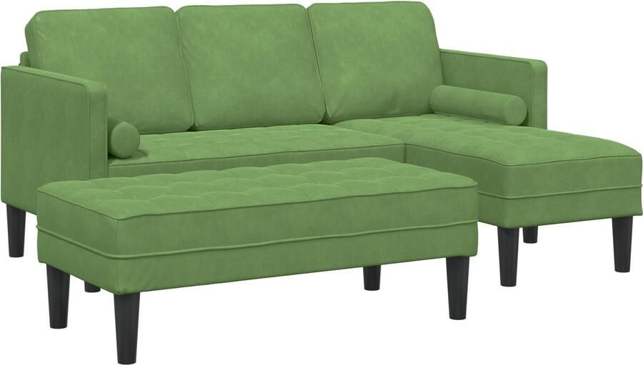 VidaXL Tuinbank met Bank en Kussens L-Vormig Lichtgroen Fluweel 3-Zits Bank met Chaise L-vormig Lichtgroen 160 cm Fluweel Bank Lichtgroen 113x57x39 cm Fluweel