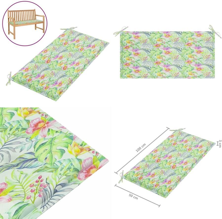 VidaXL Tuinbankkussen 100x50x3 cm oxford stof bladpatroon Tuinbankkussen Tuinbankkussens Tuinbank Kussen Buitenbankkussen