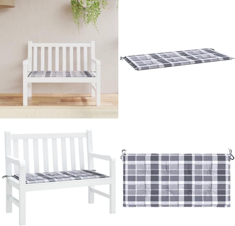 VidaXL Tuinbankkussen 100x50x3 cm oxford stof ruitpatroon grijs Tuinbankkussen Tuinbankkussens Tuinbank Kussen Buitenbankkussen