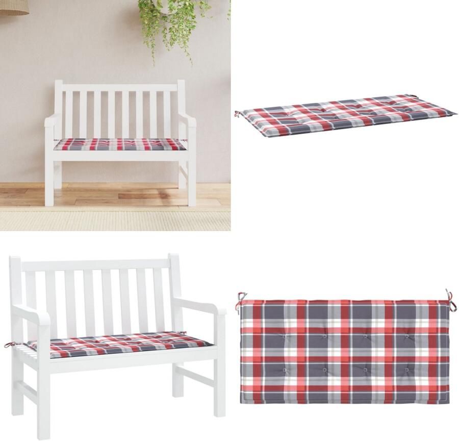 VidaXL Tuinbankkussen 100x50x3 cm oxford stof ruitpatroon rood Tuinbankkussen Tuinbankkussens Tuinbank Kussen Buitenbankkussen