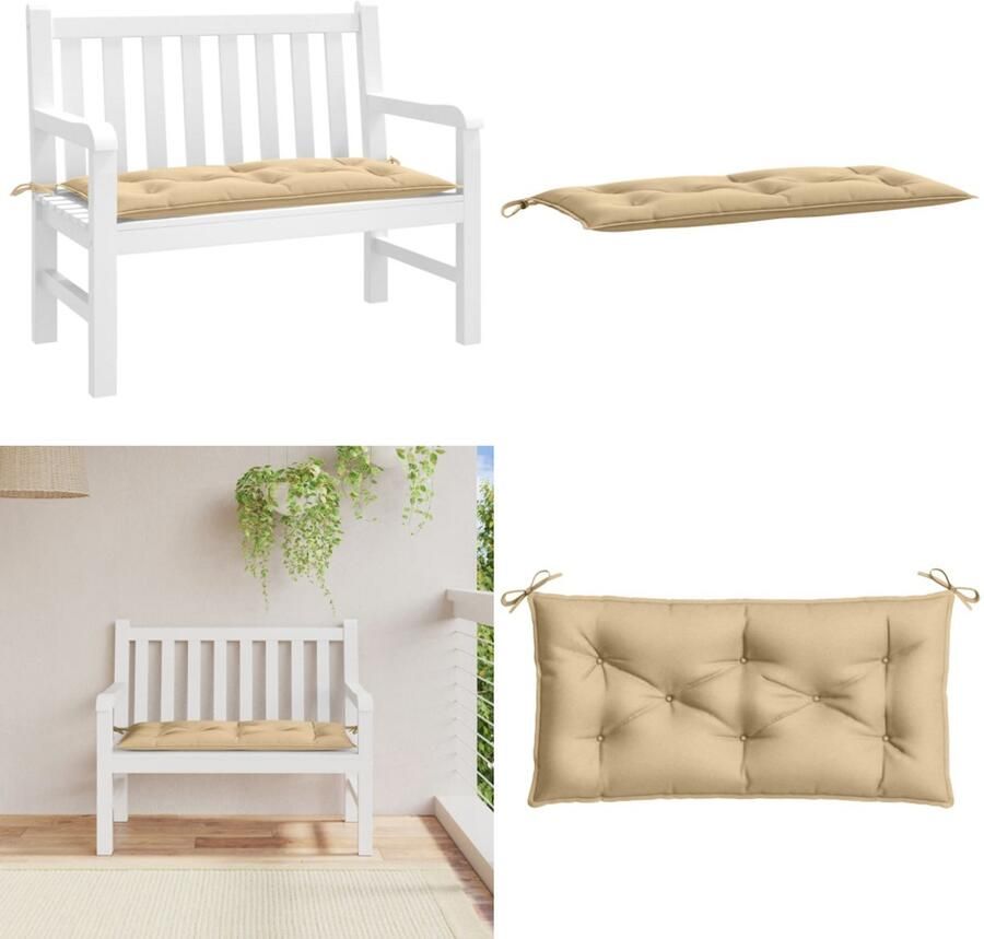 VidaXL Tuinbankkussen 100x50x7 cm stof gemêleerd beige Tuinbankkussen Tuinbankkussens Tuinbank Kussen Buitenbankkussen