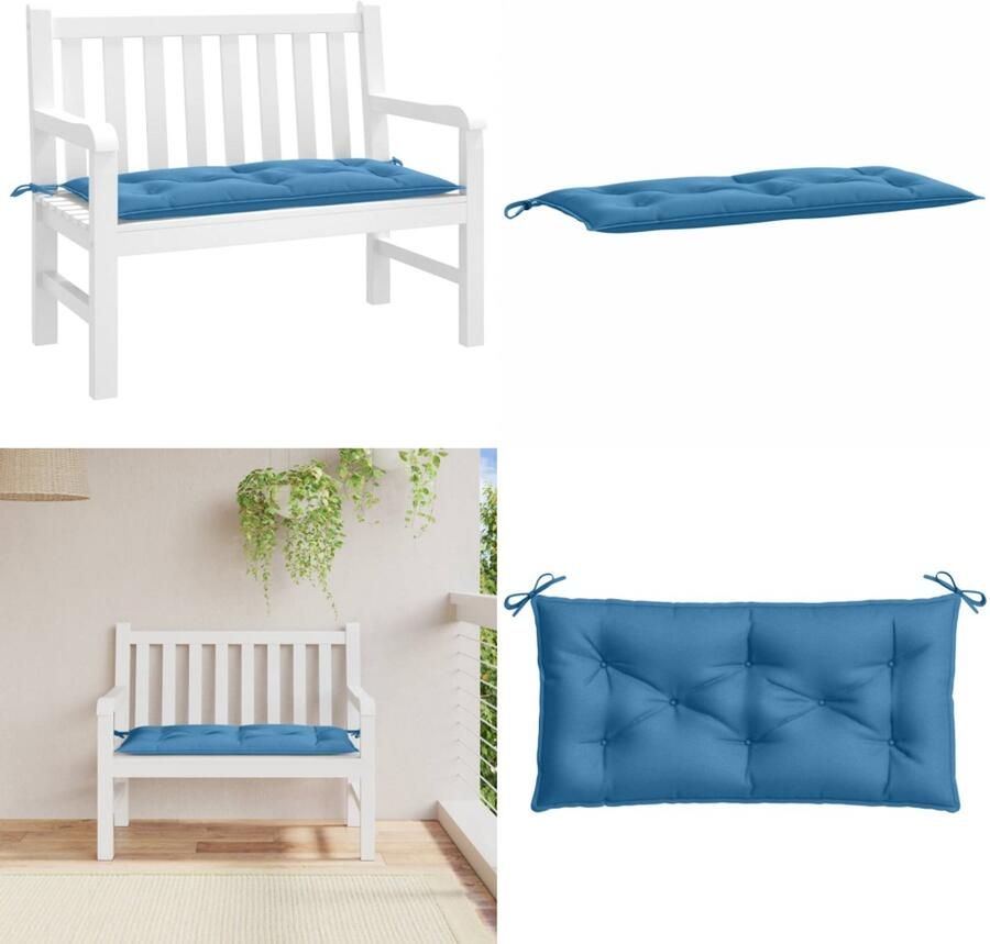 VidaXL Tuinbankkussen 100x50x7 cm stof gemêleerd blauw Tuinbankkussen Tuinbankkussens Tuinbank Kussen Buitenbankkussen