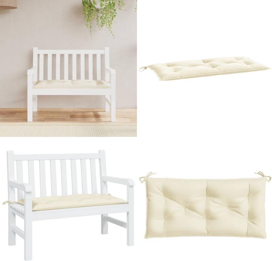 VidaXL Tuinbankkussen 110x50x7 cm oxford stof crèmewit Tuinbankkussen Tuinbankkussens Tuinbank Kussen Buitenbankkussen