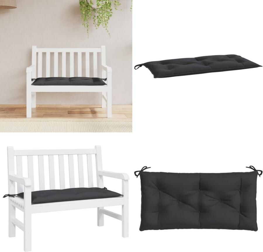 VidaXL Tuinbankkussen 110x50x7 cm oxford stof zwart Tuinbankkussen Tuinbankkussens Tuinbank Kussen Buitenbankkussen