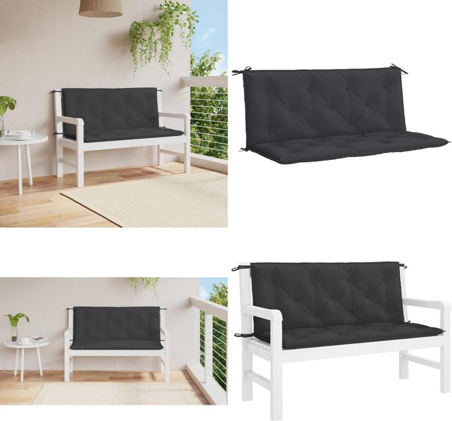 VidaXL Tuinbankkussen 120x(50+50)x7 cm oxford stof zwart Tuinbankkussen Tuinbankkussens Tuinbank Kussen Buitenbankkussen