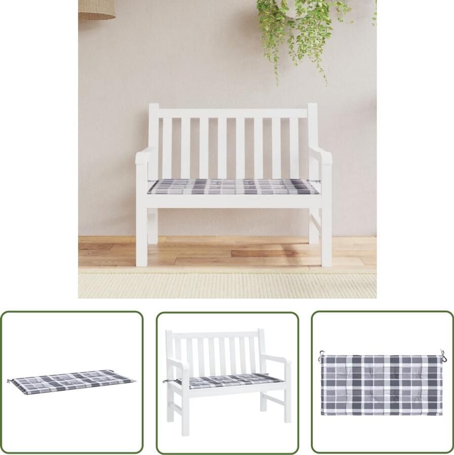 VidaXL Tuinbankkussen 120x50x3 cm Grijs Ruitpatroon Tuinbankkussentje Buitenkussen Balkondecoratie Loungebekleding Zithoek Accessoires