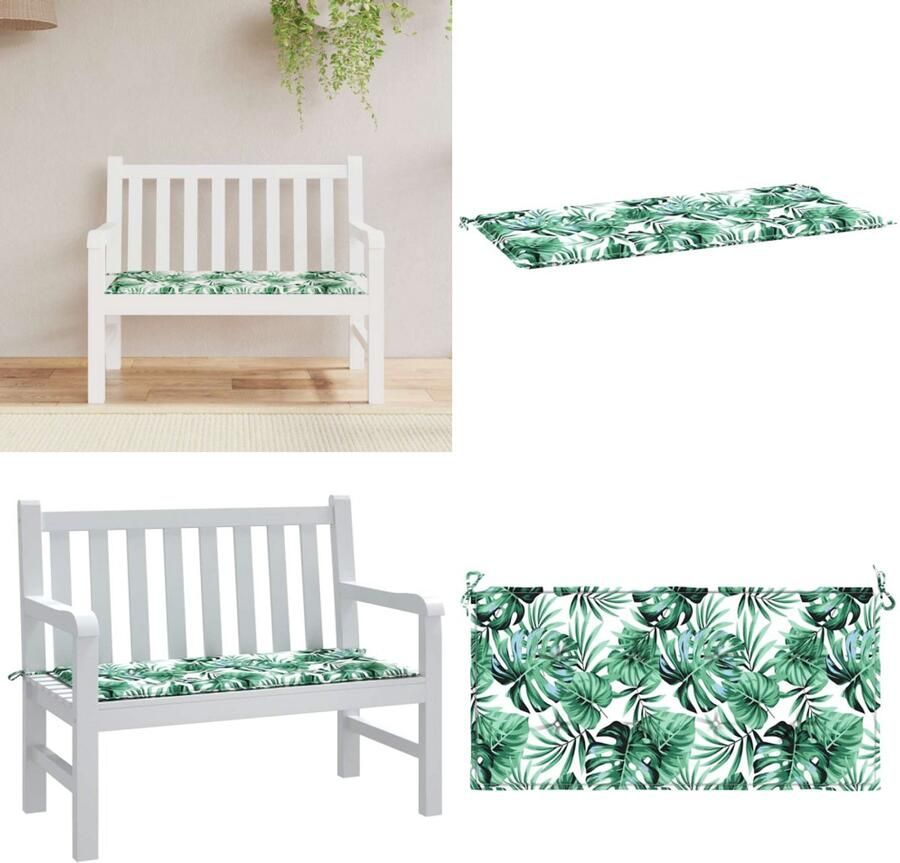 VidaXL Tuinbankkussen 120x50x3 cm oxford stof bladpatroon Tuinbankkussen Tuinbankkussens Tuinbank Kussen Buitenbankkussen