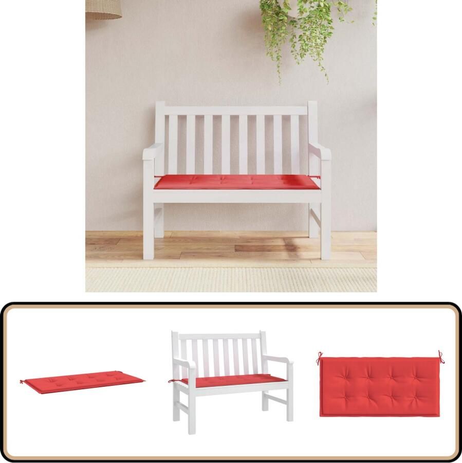 VidaXL Tuinbankkussen 120x50x3 cm Rood Tuinbankkussentje Buitenkussen Balkondecoratie Tuindecoratie Lounge Set Accessoires
