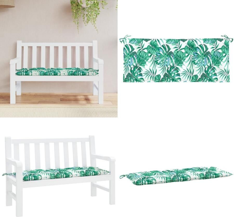 VidaXL Tuinbankkussen 120x50x7 cm oxford stof bladpatroon Tuinbankkussen Tuinbankkussens Tuinbank Kussen Buitenbankkussen