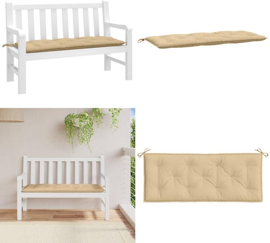VidaXL Tuinbankkussen 120x50x7 cm stof gemêleerd beige Tuinbankkussen Tuinbankkussens Tuinbank Kussen Buitenbankkussen