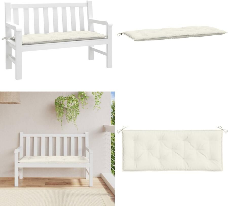 VidaXL Tuinbankkussen 120x50x7 cm stof gemêleerd crèmekleurig Tuinbankkussen Tuinbankkussens Tuinbank Kussen Buitenbankkussen