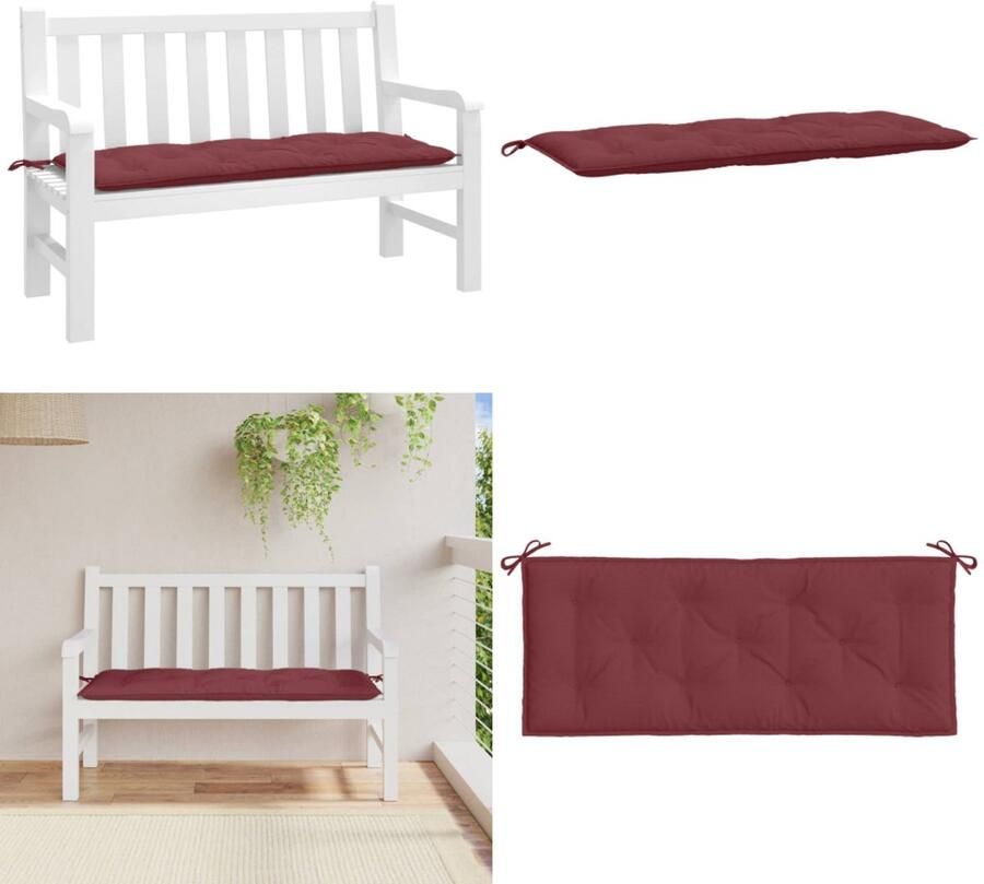 VidaXL Tuinbankkussen 120x50x7 cm stof gemêleerd wijnrood Tuinbankkussen Tuinbankkussens Tuinbank Kussen Buitenbankkussen