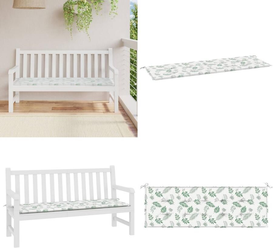 VidaXL Tuinbankkussen 150x50x3 cm oxford stof bladpatroon Tuinbankkussen Tuinbankkussens Tuinbank Kussen Buitenbankkussen