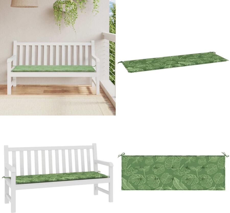 VidaXL Tuinbankkussen 150x50x3 cm oxford stof bladpatroon Tuinbankkussen Tuinbankkussens Tuinbank Kussen Buitenbankkussen