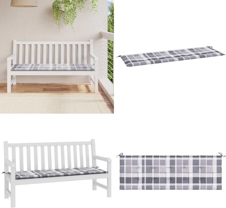 VidaXL Tuinbankkussen 150x50x3 cm oxford stof ruitpatroon grijs Tuinbankkussen Tuinbankkussens Tuinbank Kussen Buitenbankkussen