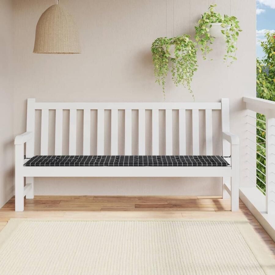 VidaXL Tuinbankkussen 150x50x3 cm Zwart Ruitpatroon Tuinbankkussens Oxford Stof Waterafstotend Zwarte Kussens Balkondecoratie Lounge Set Accessoires Outdoor Kussens - Foto 2