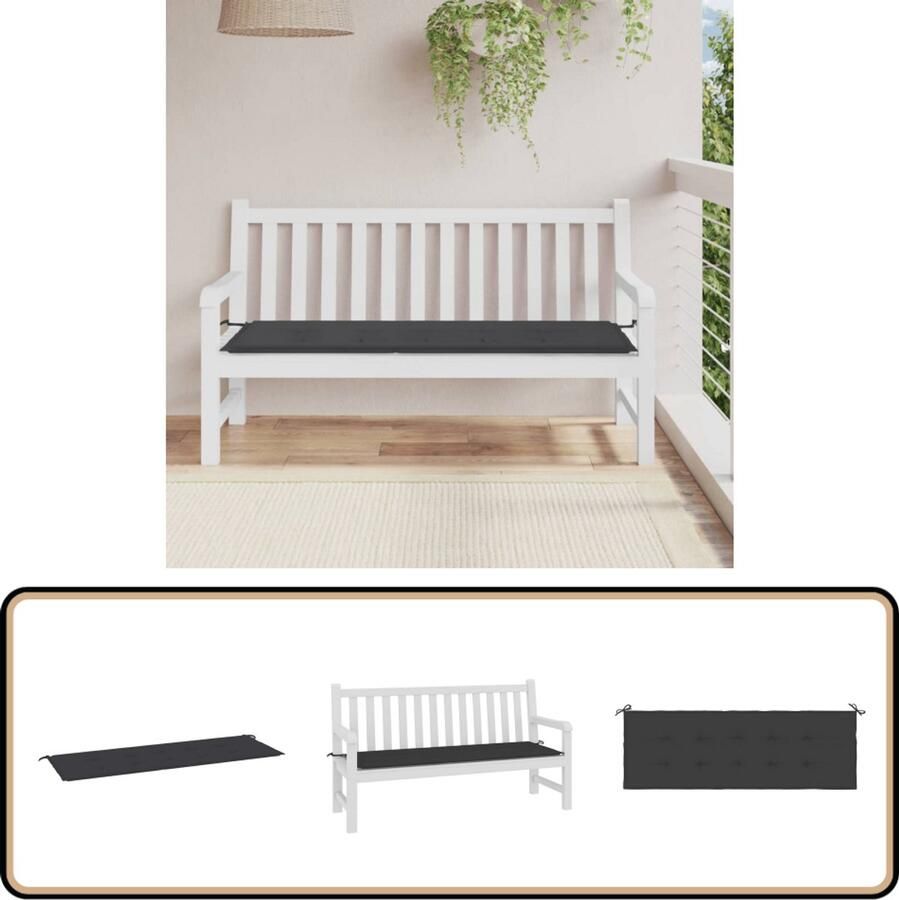 VidaXL Tuinbankkussen 150x50x3 cm Zwart Tuinbankkussentje Tuinkussen Outdoor Kussen Balkon Kussen Zitzak Lounge Kussen Waterafstotend Kussen Oxfordstof