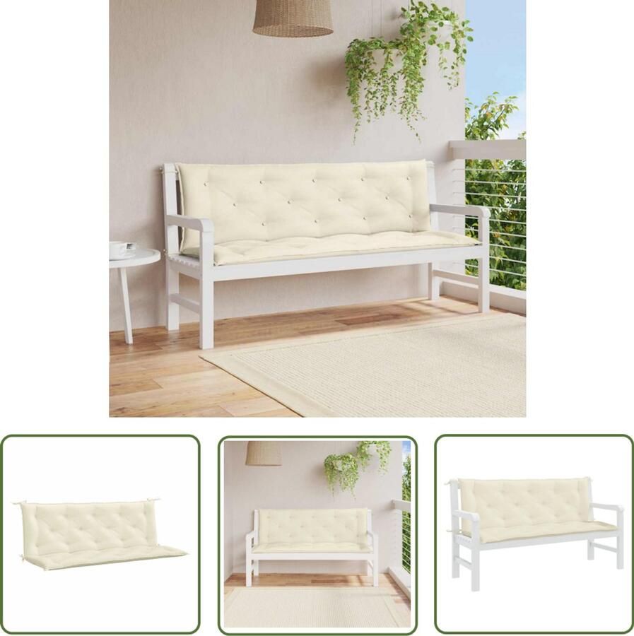 VidaXL Tuinbankkussen 150x50x7 cm Crèmewit Tuinbankkussentje Tuinkussen Oxfordstof Waterafstotend Creme Wit Balkondecoratie Lounge Set