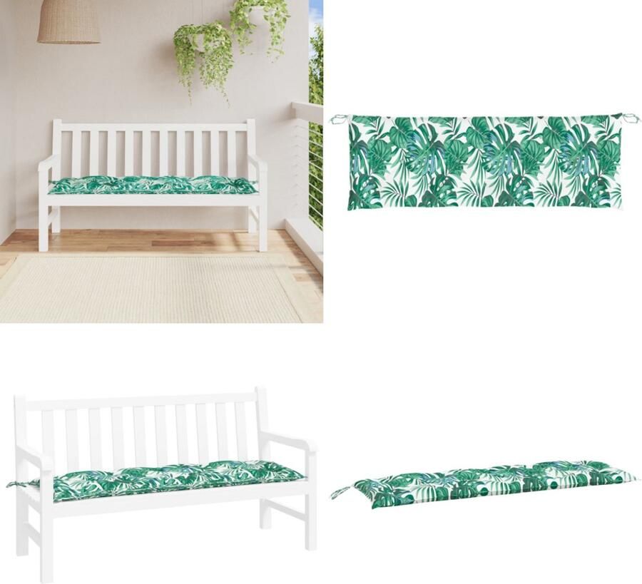 VidaXL Tuinbankkussen 150x50x7 cm oxford stof bladpatroon Tuinbankkussen Tuinbankkussens Tuinbank Kussen Buitenbankkussen