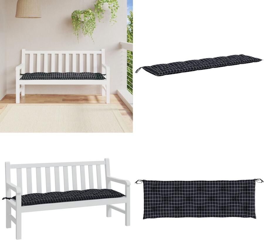 VidaXL Tuinbankkussen 150x50x7 cm oxford stof ruitpatroon zwart Tuinbankkussen Tuinbankkussens Tuinbank Kussen Buitenbankkussen
