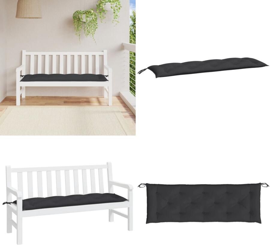 VidaXL Tuinbankkussen 150x50x7 cm oxford stof zwart Tuinbankkussen Tuinbankkussens Tuinbank Kussen Buitenbankkussen
