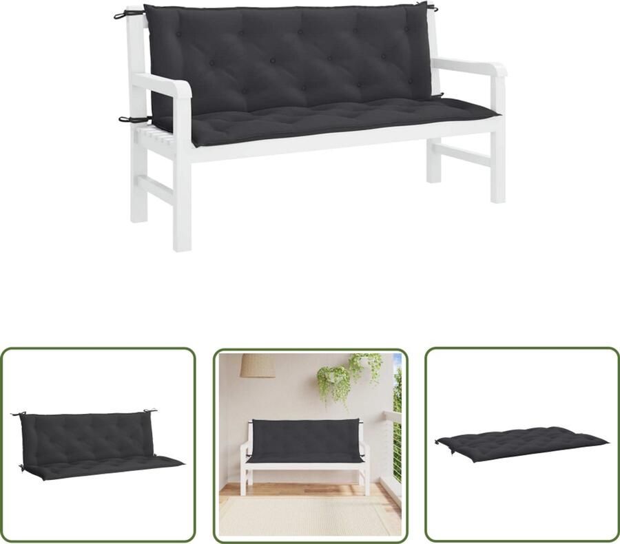 VidaXL Tuinbankkussen 150x50x7 cm Zwart Tuinbankkussentje Buitenkussen Tuinkussen Lounge Kussen Zithoek Kussen Balkon Kussen Terras Kussen Oxford Stof Waterdicht Kussen
