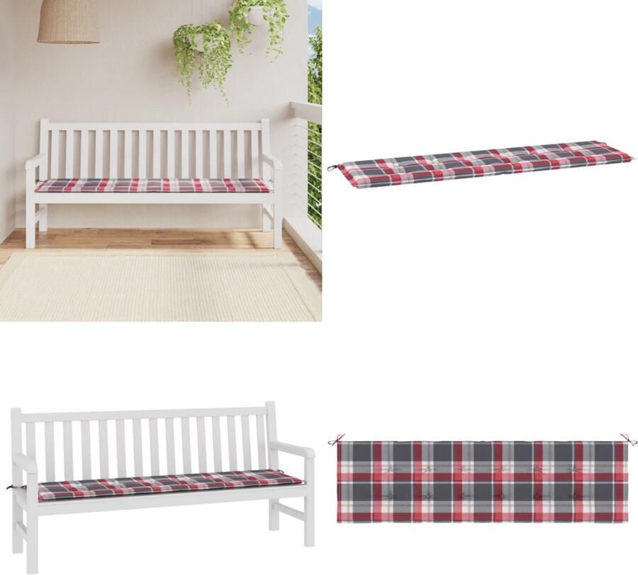 VidaXL Tuinbankkussen 180x50x3 cm oxford stof ruitpatroon rood Tuinbankkussen Tuinbankkussens Tuinbank Kussen Buitenbankkussen